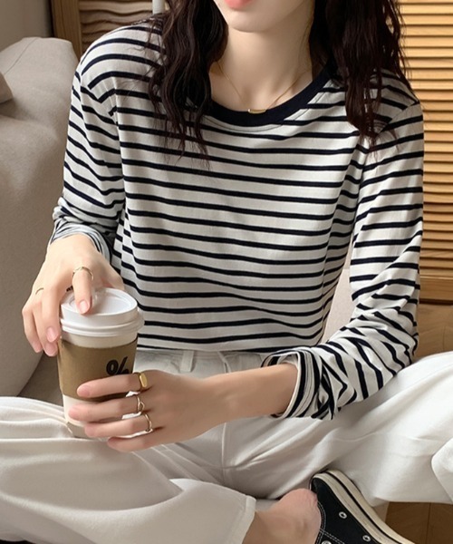 Mela(メラ)の「細ボーダーロンT(Tシャツ/カットソー・レディース・グリーン/ネイビー・L/XL/M)」の7枚目の写真