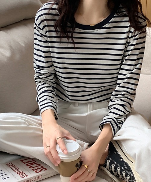 Mela(メラ)の「細ボーダーロンT(Tシャツ/カットソー・レディース・グリーン/ネイビー・L/XL/M)」の11枚目の写真