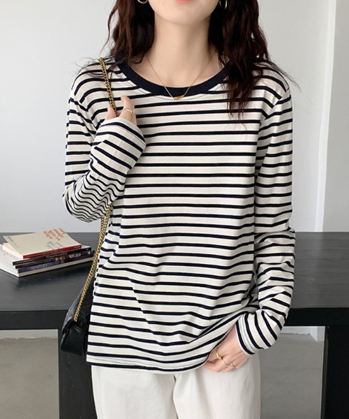 Mela(メラ)の「細ボーダーロンT(Tシャツ/カットソー・レディース・グリーン/ネイビー・L/XL/M)」の10枚目の写真