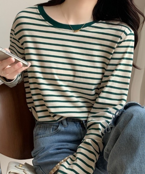 Mela(メラ)の「細ボーダーロンT(Tシャツ/カットソー・レディース・グリーン/ネイビー・L/XL/M)」の14枚目の写真