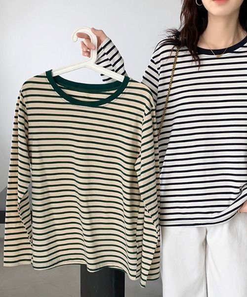 Mela(メラ)の「細ボーダーロンT(Tシャツ/カットソー・レディース・グリーン/ネイビー・L/XL/M)」の15枚目の写真