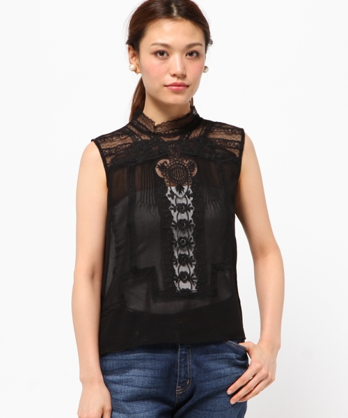 CROON A SONG（クルーンアソング）の「ﾉｰｽﾘｰﾌﾞｼﾌｫﾝﾚｰｽﾌﾞﾗｳｽ（シャツ/ブラウス・レディース・ホワイト/ブラック/ネイビー・38）」の3枚目の写真