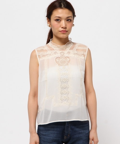 CROON A SONG（クルーンアソング）の「ﾉｰｽﾘｰﾌﾞｼﾌｫﾝﾚｰｽﾌﾞﾗｳｽ（シャツ/ブラウス・レディース・ホワイト/ブラック/ネイビー・38）」の12枚目の写真