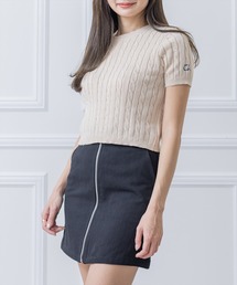 clear | ワンポイント刺繍ケーブル編み半袖ニットトップス≪2023SS新作≫(ニット/セーター)