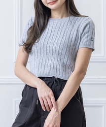 clear | ワンポイント刺繍ケーブル編み半袖ニットトップス≪2023SS新作≫(ニット/セーター)