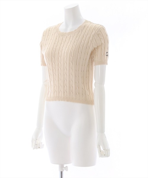 clear(クリア)の「ワンポイント刺繍ケーブル編み半袖ニットトップス(ニット/セーター・レディース・ベージュ/オフホワイト/グレー・F)」の11枚目の写真