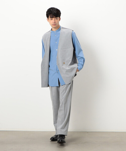 COMME CA ISM（コムサイズム）の「【セットアップ対応】リサイクル かすりチェック トロ オーバーサイズ ジレ（ベスト・メンズ・ネイビー/ライトグレー/グレー・M/L/S）」の6枚目の写真