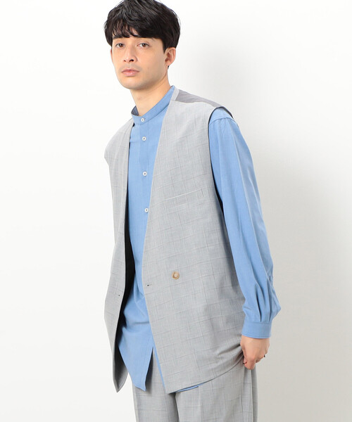 COMME CA ISM（コムサイズム）の「【セットアップ対応】リサイクル かすりチェック トロ オーバーサイズ ジレ（ベスト・メンズ・ネイビー/ライトグレー/グレー・M/L/S）」の7枚目の写真