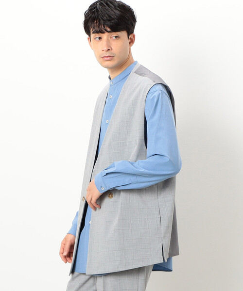 COMME CA ISM（コムサイズム）の「【セットアップ対応】リサイクル かすりチェック トロ オーバーサイズ ジレ（ベスト・メンズ・ネイビー/ライトグレー/グレー・M/L/S）」の8枚目の写真