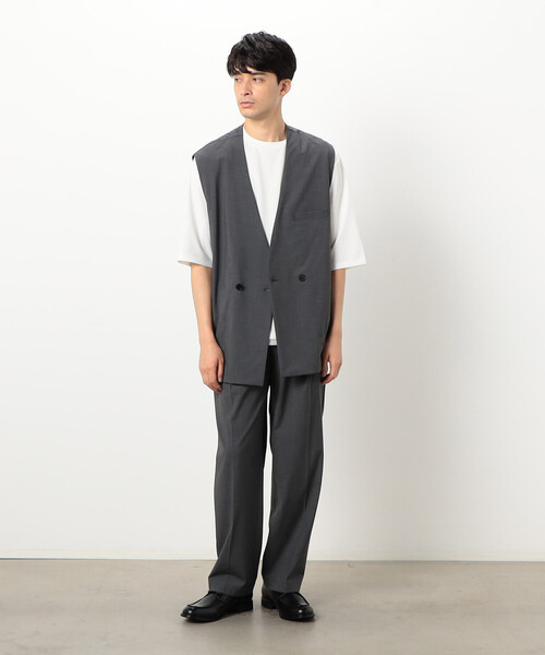 COMME CA ISM（コムサイズム）の「【セットアップ対応】リサイクル かすりチェック トロ オーバーサイズ ジレ（ベスト・メンズ・ネイビー/ライトグレー/グレー・M/L/S）」の11枚目の写真