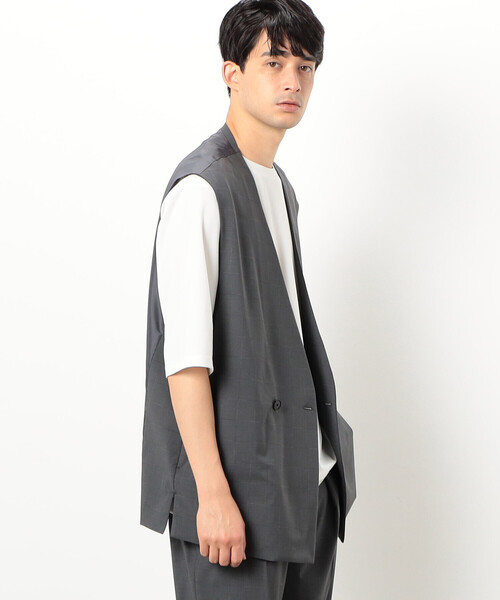 COMME CA ISM（コムサイズム）の「【セットアップ対応】リサイクル かすりチェック トロ オーバーサイズ ジレ（ベスト・メンズ・ネイビー/ライトグレー/グレー・M/L/S）」の12枚目の写真