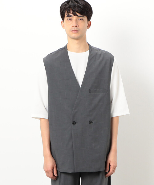 COMME CA ISM（コムサイズム）の「【セットアップ対応】リサイクル かすりチェック トロ オーバーサイズ ジレ（ベスト・メンズ・ネイビー/ライトグレー/グレー・M/L/S）」の16枚目の写真
