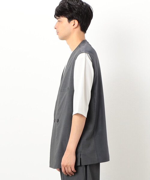 COMME CA ISM（コムサイズム）の「【セットアップ対応】リサイクル かすりチェック トロ オーバーサイズ ジレ（ベスト・メンズ・ネイビー/ライトグレー/グレー・M/L/S）」の17枚目の写真