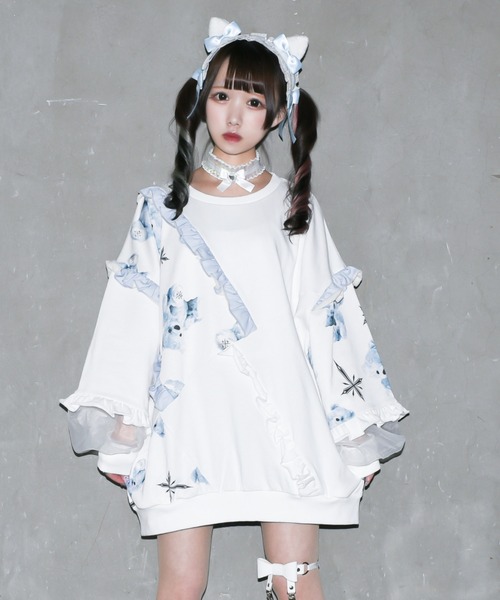 TRAVAS TOKYO(トラバス トウキョウ)の「『TRAVAS TOKYO/トラバス トーキョー』Switching frill BIG PO/切替フリルスウェットシャツ(スウェット・レディース・ホワイト/ブラック・FREE)」の4枚目の写真
