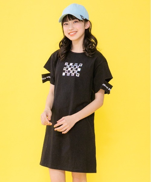 JENNI belle（ジェニィベル）の「【WEB限定】袖スリットワンピ（ワンピース・キッズ・ブラック/ミント・150cm/140cm/130cm/160cm）」の2枚目の写真