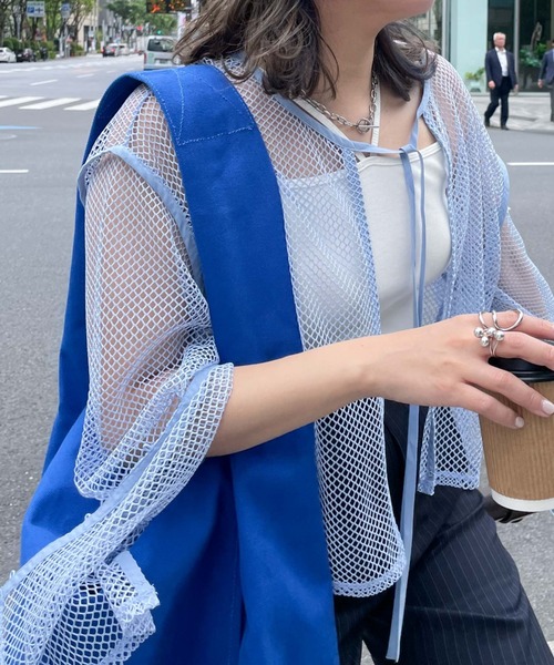 archives(アルシーヴ)の「【LIMITED】MULCHWAY MESH TOPS(Tシャツ/カットソー・レディース・ブルー/オフホワイト/モカ・MEDIUM)」の3枚目の写真