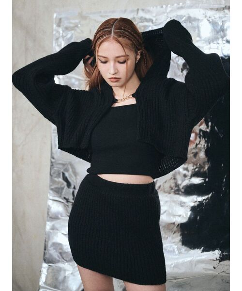 EVRIS（エヴリス）の「リブニットミニスカート【セットアップ着用可能】（スカート・レディース・グレー/ブラック/ベージュ・FREE）」の8枚目の写真