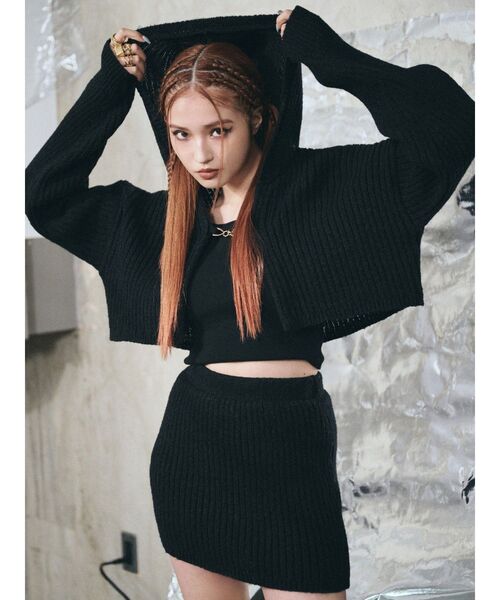 EVRIS（エヴリス）の「リブニットミニスカート【セットアップ着用可能】（スカート・レディース・グレー/ブラック/ベージュ・FREE）」の9枚目の写真