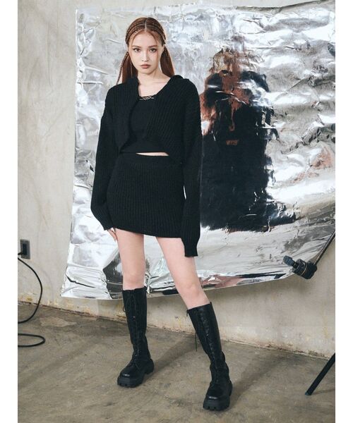 EVRIS（エヴリス）の「リブニットミニスカート【セットアップ着用可能】（スカート・レディース・グレー/ブラック/ベージュ・FREE）」の11枚目の写真