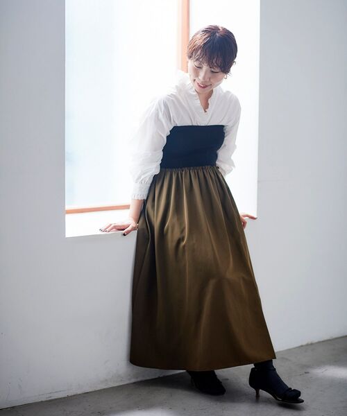 le.coeur blanc（ルクールブラン）の「2wayベアトップワンピース（ワンピース・レディース・カーキオリーブ/ブラック・38）」の6枚目の写真