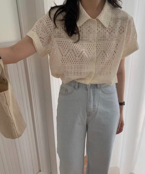 deux amour(ドゥーザムール)の「レースポロ襟半袖トップス(Tシャツ/カットソー・レディース・ブラック/ホワイト・FREE)」の8枚目の写真