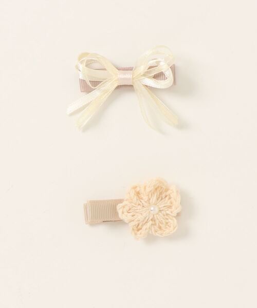 KP DECO（ケーピーデコ）の「お花とリボンのヘアクリップ（バレッタ/ヘアクリップ・キッズ・オフホワイト/ピンク・FREE）」の2枚目の写真