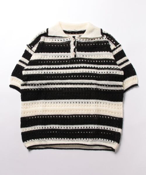 aimoha(アイモハ)の「aimoha menボーダー柄ニット半袖(ニット/セーター・メンズ・レインボー/ブラック・XX-LARGE/X-LARGE/MEDIUM/LARGE)」の4枚目の写真