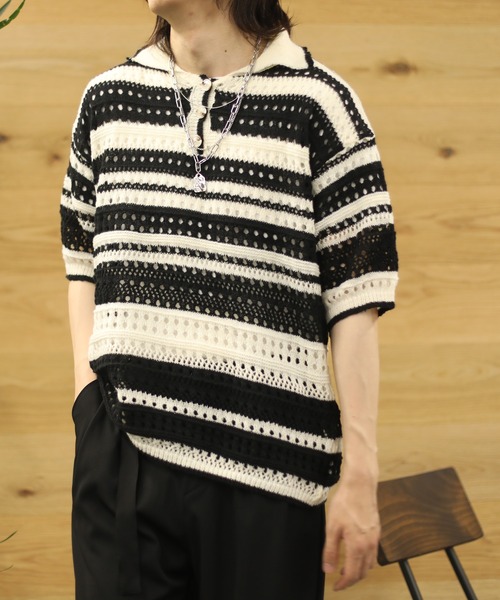 aimoha(アイモハ)の「aimoha menボーダー柄ニット半袖(ニット/セーター・メンズ・レインボー/ブラック・XX-LARGE/X-LARGE/MEDIUM/LARGE)」の11枚目の写真