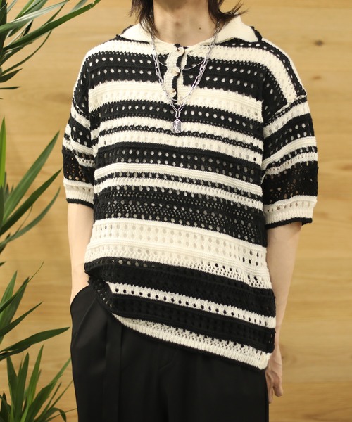 aimoha(アイモハ)の「aimoha menボーダー柄ニット半袖(ニット/セーター・メンズ・レインボー/ブラック・XX-LARGE/X-LARGE/MEDIUM/LARGE)」の12枚目の写真