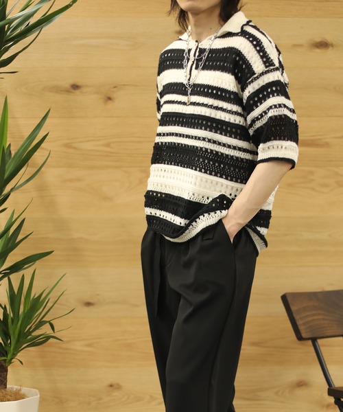 aimoha(アイモハ)の「aimoha menボーダー柄ニット半袖(ニット/セーター・メンズ・レインボー/ブラック・XX-LARGE/X-LARGE/MEDIUM/LARGE)」の13枚目の写真