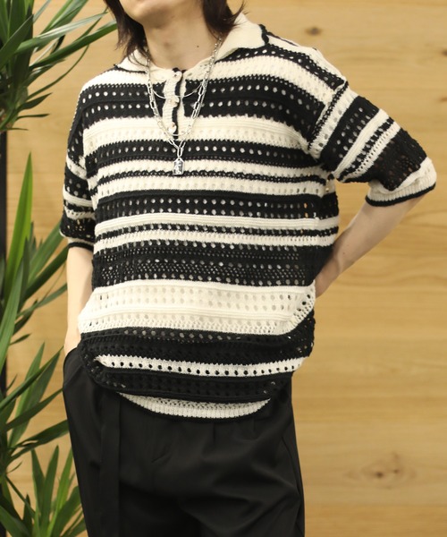 aimoha(アイモハ)の「aimoha menボーダー柄ニット半袖(ニット/セーター・メンズ・レインボー/ブラック・XX-LARGE/X-LARGE/MEDIUM/LARGE)」の14枚目の写真