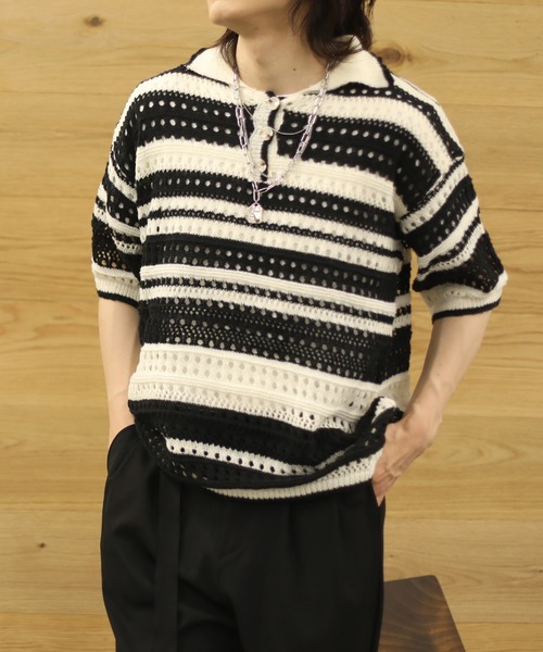 aimoha(アイモハ)の「aimoha menボーダー柄ニット半袖(ニット/セーター・メンズ・レインボー/ブラック・XX-LARGE/X-LARGE/MEDIUM/LARGE)」の15枚目の写真