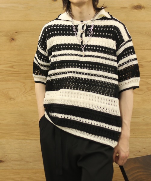 aimoha(アイモハ)の「aimoha menボーダー柄ニット半袖(ニット/セーター・メンズ・レインボー/ブラック・XX-LARGE/X-LARGE/MEDIUM/LARGE)」の18枚目の写真