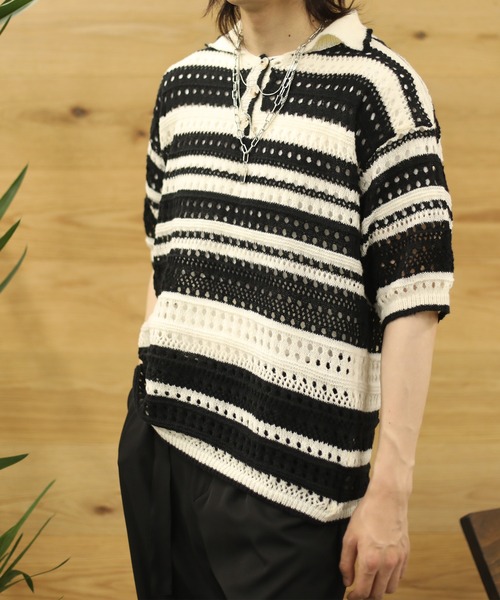 aimoha(アイモハ)の「aimoha menボーダー柄ニット半袖(ニット/セーター・メンズ・レインボー/ブラック・XX-LARGE/X-LARGE/MEDIUM/LARGE)」の19枚目の写真