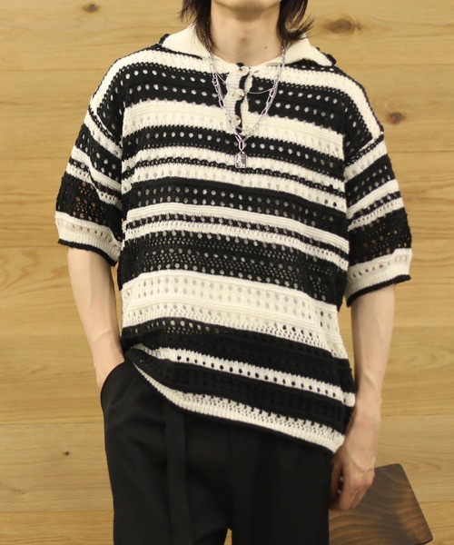 aimoha(アイモハ)の「aimoha menボーダー柄ニット半袖(ニット/セーター・メンズ・レインボー/ブラック・XX-LARGE/X-LARGE/MEDIUM/LARGE)」の20枚目の写真