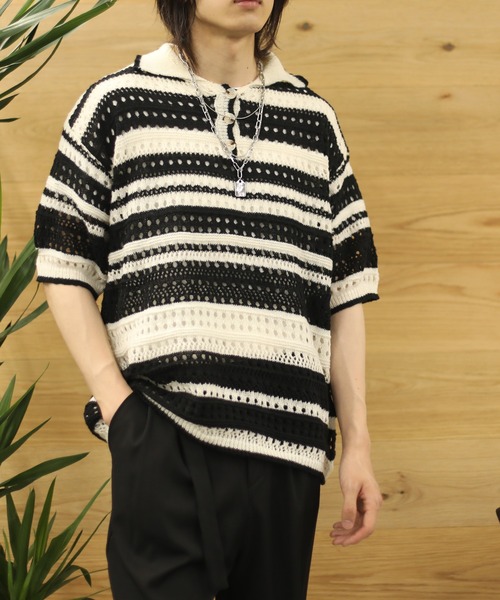 aimoha(アイモハ)の「aimoha menボーダー柄ニット半袖(ニット/セーター・メンズ・レインボー/ブラック・XX-LARGE/X-LARGE/MEDIUM/LARGE)」の21枚目の写真