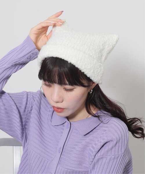 RAY CASSIN（レイカズン）の「ネコミミニットワッチ（ニットキャップ/ビーニー・レディース・ブラック/キナリ・FREE）」の2枚目の写真