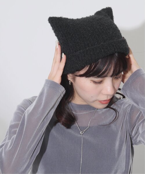 RAY CASSIN（レイカズン）の「ネコミミニットワッチ（ニットキャップ/ビーニー・レディース・ブラック/キナリ・FREE）」の3枚目の写真