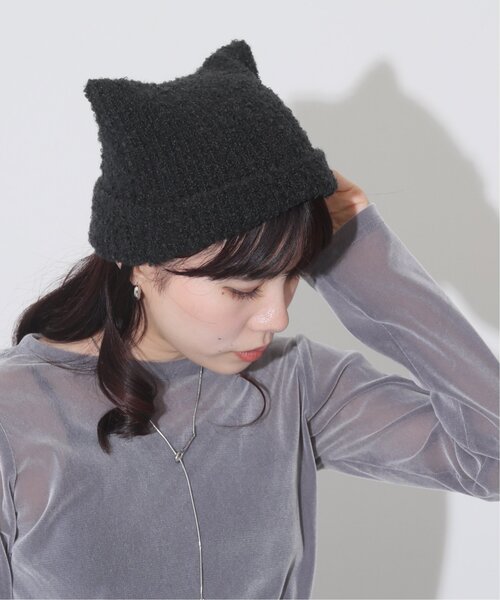 RAY CASSIN（レイカズン）の「ネコミミニットワッチ（ニットキャップ/ビーニー・レディース・ブラック/キナリ・FREE）」の4枚目の写真