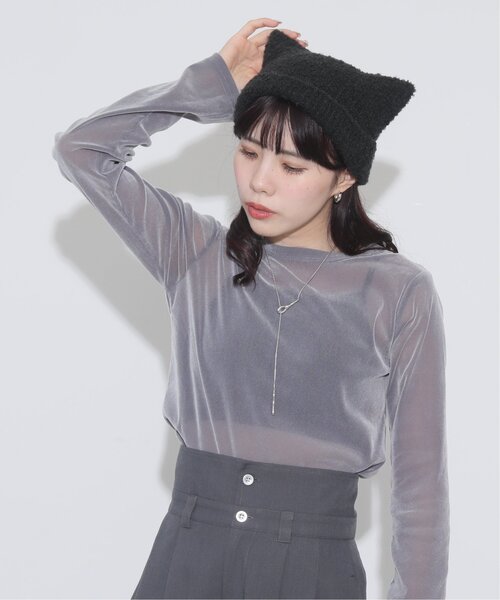 RAY CASSIN（レイカズン）の「ネコミミニットワッチ（ニットキャップ/ビーニー・レディース・ブラック/キナリ・FREE）」の5枚目の写真