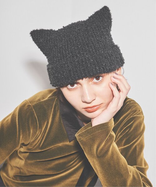 RAY CASSIN（レイカズン）の「ネコミミニットワッチ（ニットキャップ/ビーニー・レディース・ブラック/キナリ・FREE）」の7枚目の写真