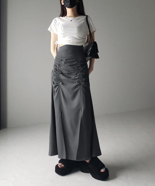 3サイズ展開 】 フロントシャーリングスリットロングマーメイド
