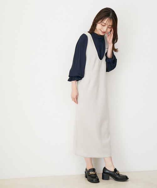 VIS(ビス)の「【スフレタッチシリーズ】Iラインジャンパースカート【洗える】(ジャンパースカート・レディース・ボルドー/ブラック/グレー系その他・FREE)」の6枚目の写真