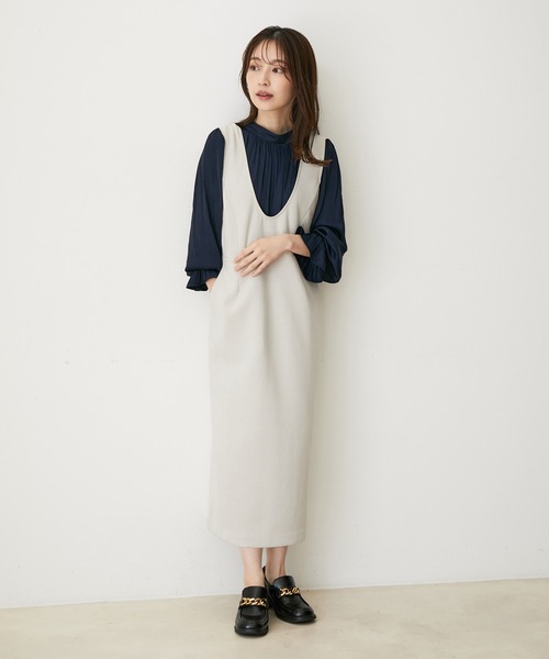 VIS(ビス)の「【スフレタッチシリーズ】Iラインジャンパースカート【洗える】(ジャンパースカート・レディース・ボルドー/ブラック/グレー系その他・FREE)」の7枚目の写真