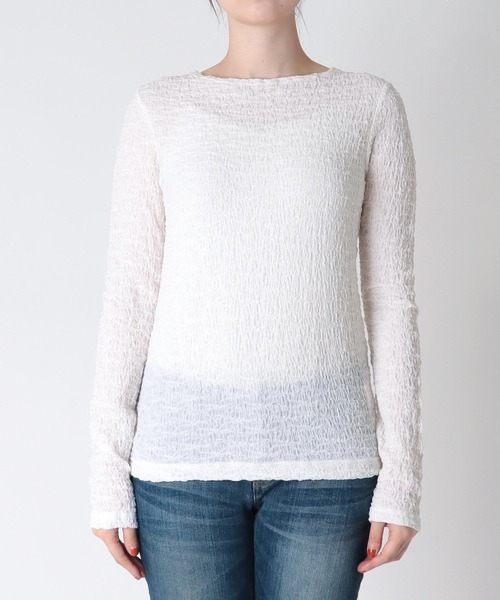 Jines(ジネス)の「リンクルレース ボートネックカットソー(Tシャツ/カットソー・レディース・ブラック/オフホワイト・38)」の4枚目の写真