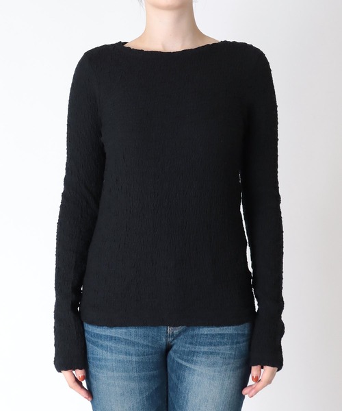 Jines(ジネス)の「リンクルレース ボートネックカットソー(Tシャツ/カットソー・レディース・ブラック/オフホワイト・38)」の3枚目の写真