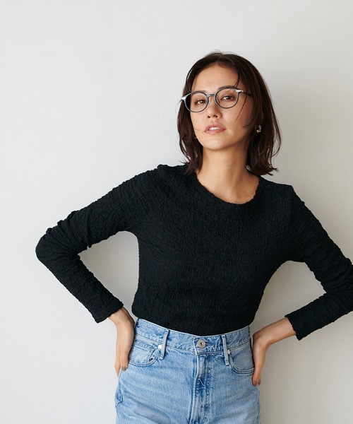 Jines(ジネス)の「リンクルレース ボートネックカットソー(Tシャツ/カットソー・レディース・ブラック/オフホワイト・38)」の14枚目の写真