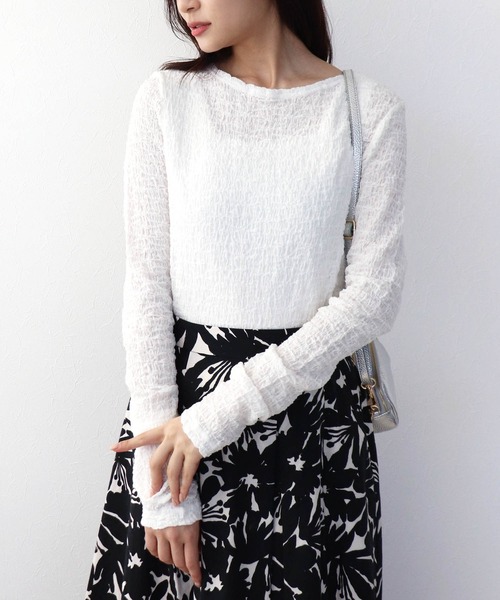 Jines(ジネス)の「リンクルレース ボートネックカットソー(Tシャツ/カットソー・レディース・ブラック/オフホワイト・38)」の20枚目の写真