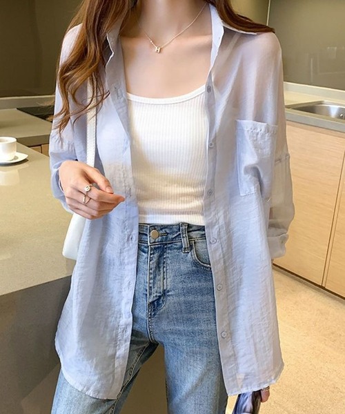 Silly（シリー）の「シアーシースルーブラウス（Tシャツ/カットソー・レディース・パープル/ホワイト/イエロー/ピンク/ライトグリーン/アイボリー・SMALL/MEDIUM/LARGE/X-LARGE）」の4枚目の写真