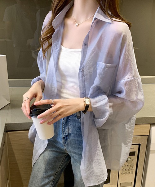 Silly（シリー）の「シアーシースルーブラウス（Tシャツ/カットソー・レディース・パープル/ホワイト/イエロー/ピンク/ライトグリーン/アイボリー・SMALL/MEDIUM/LARGE/X-LARGE）」の13枚目の写真